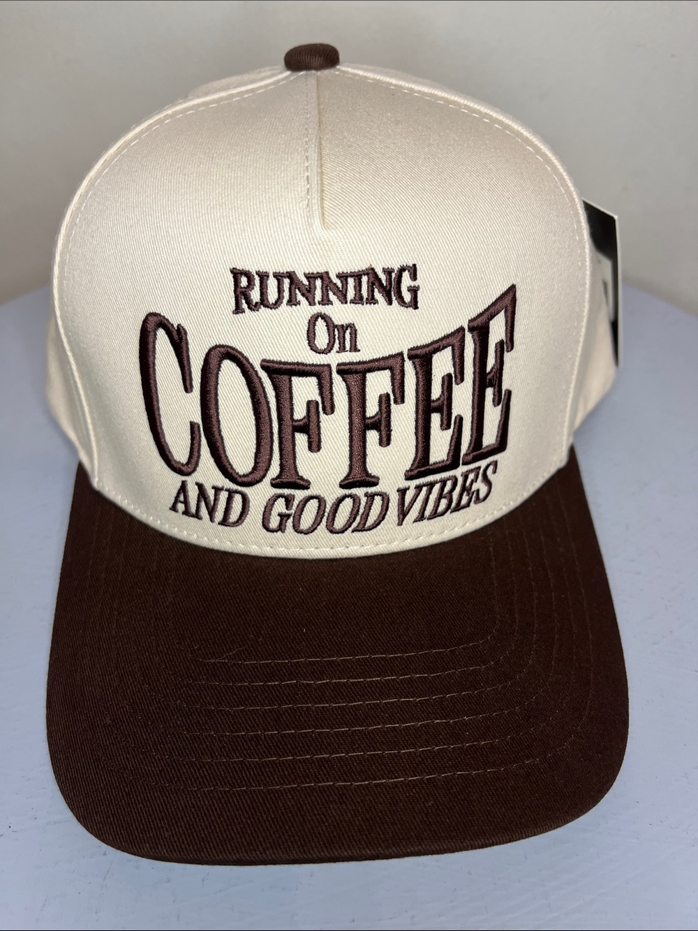 C.C. “Running On Coffee And Good Vibes” Cap - Cream and Brown NEW